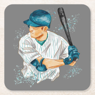 Dessous De Verre Carré Joueur de baseball aquarelle