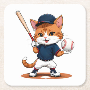 Dessous De Verre Carré Joueur de baseball chat