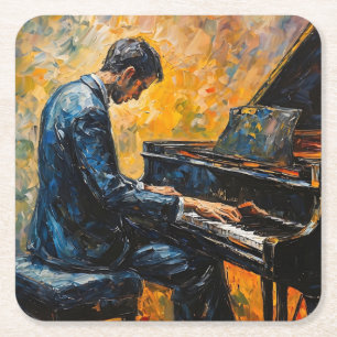 Dessous De Verre Carré Joueur de piano - Peinture à l'huile