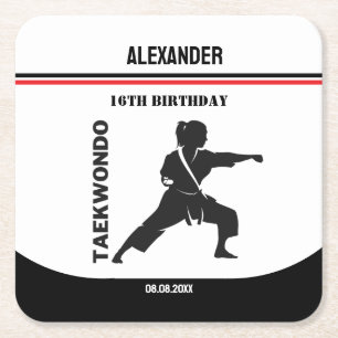 Dessous De Verre Carré Joueur de Taekwondo, Cadeau d'anniversaire, Karate