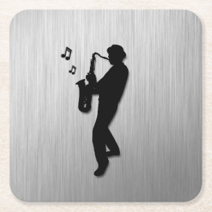 Dessous De Verre Carré Joueur saxophone Silver