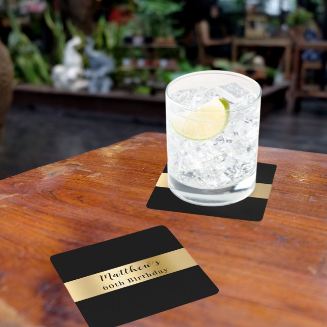 Dessous De Verre Carré Jour d'anniversaire du nom d'or noir (Créateur téléchargé)