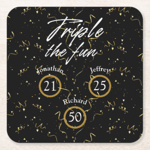 Dessous De Verre Carré Jour d'anniversaire triple Le plaisir