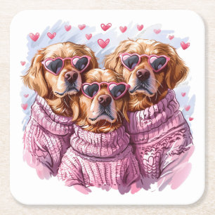 Dessous De Verre Carré Jour des Valentines Chiens d'or