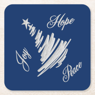 Dessous De Verre Carré Joy Hope Peace Christmas Tree
