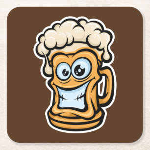 Dessous De Verre Carré Joyeuse Mug De Bière, Illustration Drôle