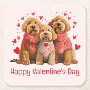 Dessous De Verre Carré Joyeuse Saint-Valentin Goldendoodle Chiens