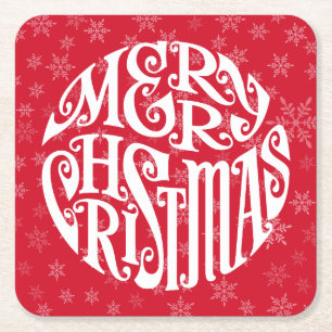 Dessous De Verre Carré Joyeuse typographie de Noël Joyeux voeux