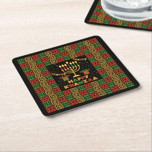 Dessous De Verre Carré Joyeuses bougies Kwanzaa Rouge Noir Jaune Jaune
