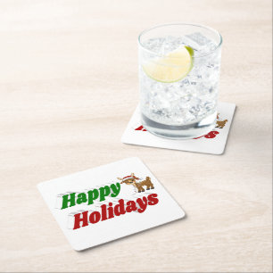 Dessous De Verre Carré Joyeuses fêtes Reindeer typographie de Noël