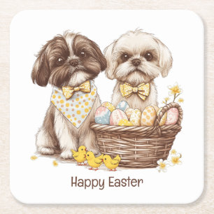 Dessous De Verre Carré Joyeuses Pâques Chiens Shih Tzu