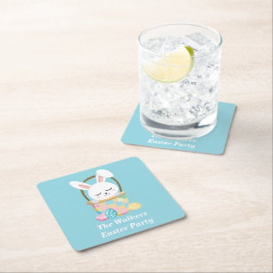 Dessous De Verre Carré Joyeuses Pâques personnalisées Baby Blue Party