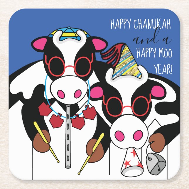 Dessous De Verre Carré Joyeuses vaches Chanukah (Devant)