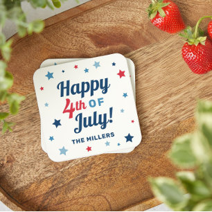 Dessous De Verre Carré Joyeux 4 juillet Étoiles Nom personnalisé