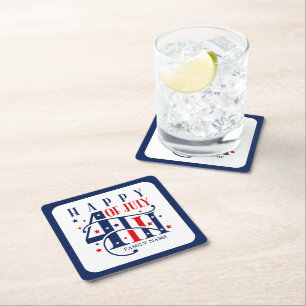 Dessous De Verre Carré Joyeux 4 juillet rouge blanc et bleu