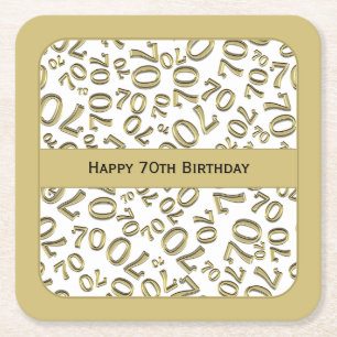 Dessous De Verre Carré "Joyeux 70e anniversaire" Gold/White Motif numériq