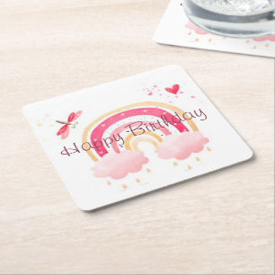 Dessous De Verre Carré Joyeux Anniversaire arc-en-ciel rose