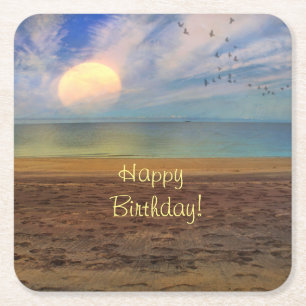 Dessous De Verre Carré Joyeux Anniversaire Beach Sunset