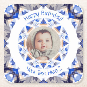 Dessous De Verre Carré Joyeux anniversaire Blue Star Custom Photo Age