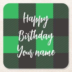 Dessous De Verre Carré Joyeux Anniversaire Carreaux Verts