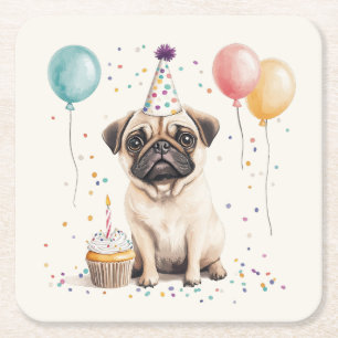 Dessous De Verre Carré Joyeux Anniversaire Chien Pug