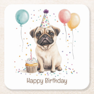 Dessous De Verre Carré Joyeux Anniversaire Chien Pug