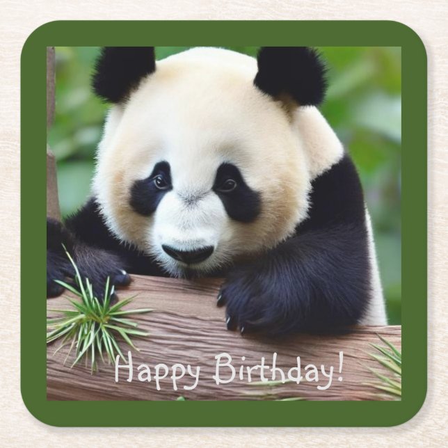 Dessous De Verre Carré Joyeux Anniversaire Cute Panda Bear (Devant)
