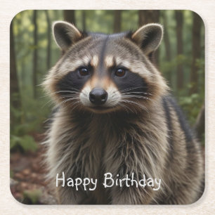 Dessous De Verre Carré Joyeux Anniversaire Cute Raccoon
