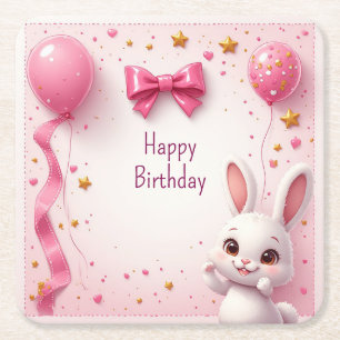 Dessous De Verre Carré Joyeux Anniversaire de Bébé Lapin Doux 🐰