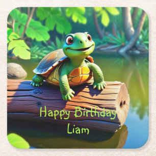 Dessous De Verre Carré Joyeux anniversaire de la tortue