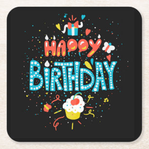 Dessous De Verre Carré Joyeux anniversaire en noir