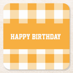 Dessous De Verre Carré Joyeux anniversaire en vichy jaune
