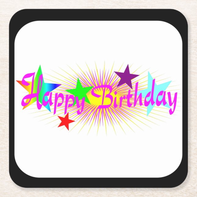 Dessous De Verre Carré Joyeux anniversaire et étoiles - (Devant)