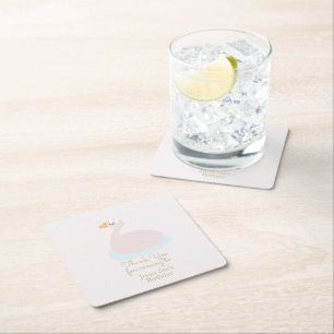 Dessous De Verre Carré Joyeux Anniversaire Fille Cygne Rose Mignon