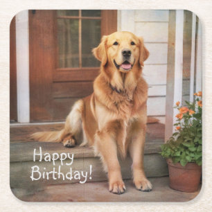 Dessous De Verre Carré Joyeux Anniversaire Golden Retriever