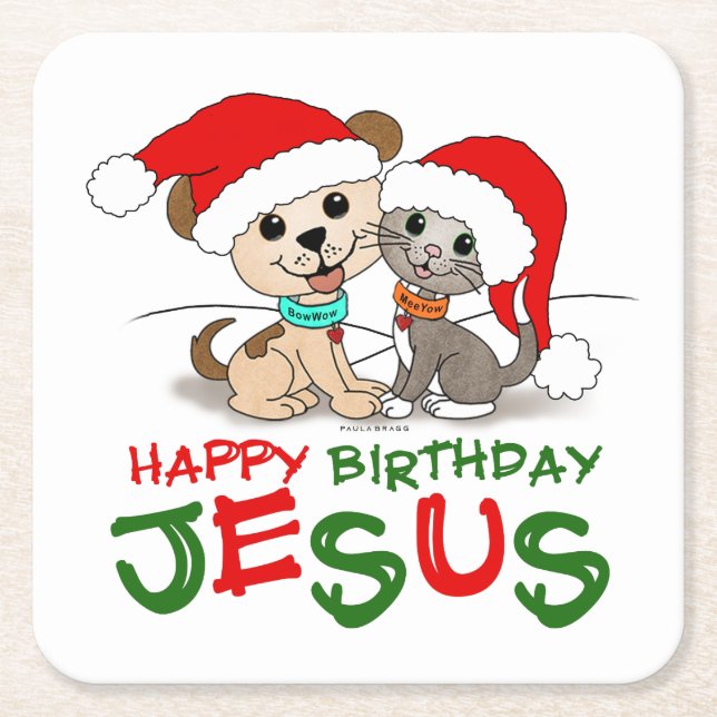 Dessous De Verre Carré Joyeux anniversaire Jésus (Devant)