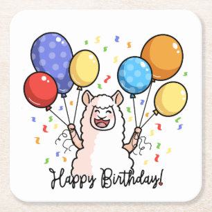 Dessous De Verre Carré Joyeux anniversaire Llama