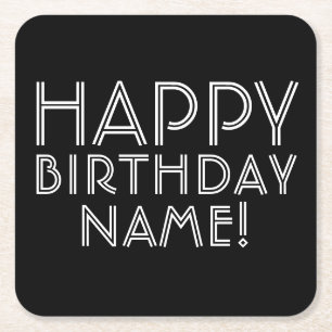 Dessous De Verre Carré Joyeux Anniversaire & Nom personnalisable  