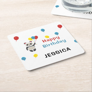 Dessous De Verre Carré Joyeux anniversaire Panda ours blanc