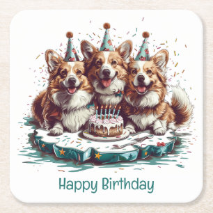 Dessous De Verre Carré Joyeux Anniversaire Pembroke Welsh Corgi Chiens