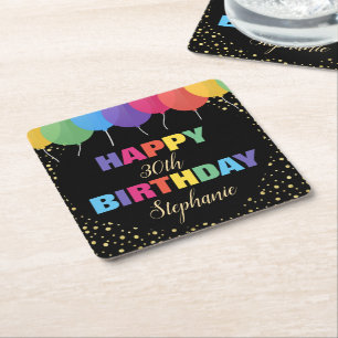 Dessous De Verre Carré Joyeux Anniversaire Personnalisé Année Nom Ballons