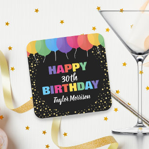 Dessous De Verre Carré Joyeux Anniversaire Personnalisé Nom d'âge Ballons