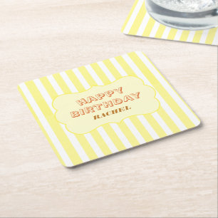 Dessous De Verre Carré Joyeux Anniversaire Personnalisé Rayure Jaune