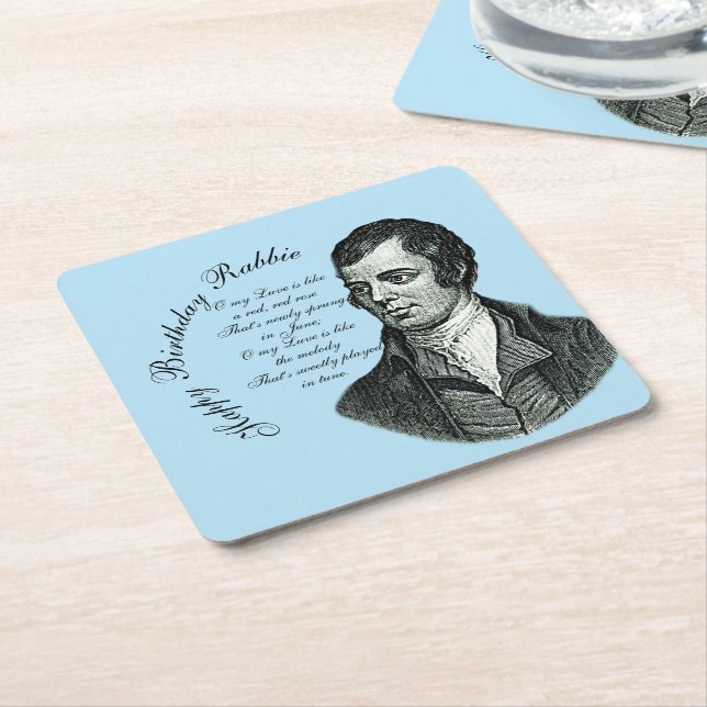 Dessous De Verre Carré Joyeux Anniversaire Rabbie - Robert Burns (Incliné)