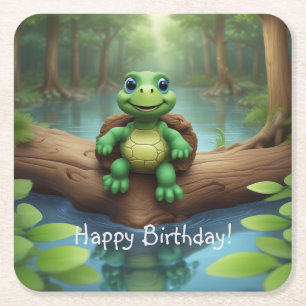 Dessous De Verre Carré Joyeux Anniversaire Tortue
