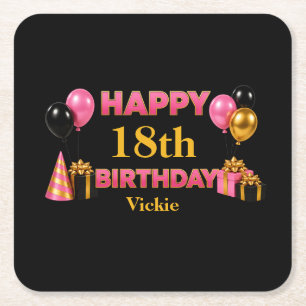 Dessous De Verre Carré Joyeux Anniversaire Tout Âge Noir