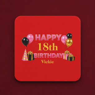 Dessous De Verre Carré Joyeux Anniversaire Tout Âge Rouge