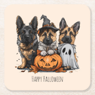 Dessous De Verre Carré Joyeux chien berger allemand Halloween