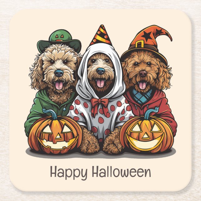 Dessous De Verre Carré Joyeux chien d'Halloween Goldendoodle (Devant)