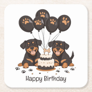 Dessous De Verre Carré Joyeux chien Rottweiler d'anniversaire